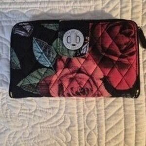 Vera Bradley Turnlock Wallet Quilted Cotton Floral Rose Black Pink Organizer